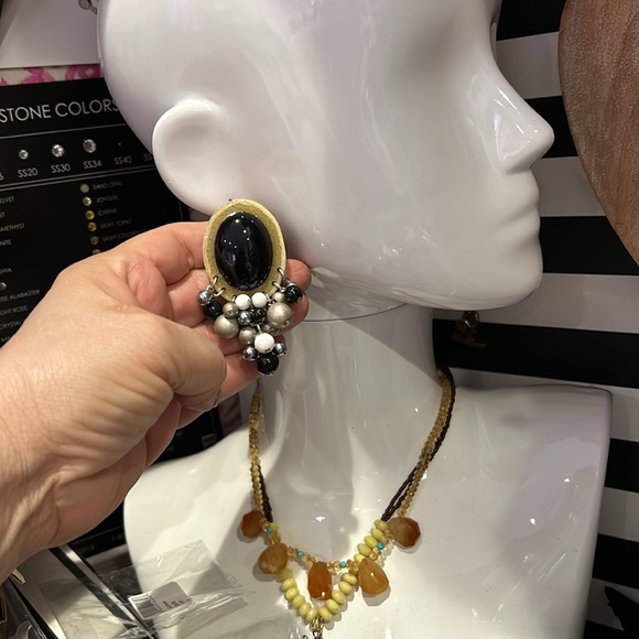 Vintage IKARAMI Black White & Gray Statement Earrings-Boutique - Picture 4 of 5